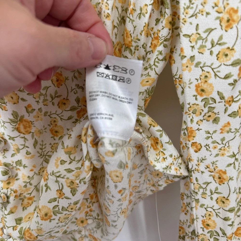 Reformation Floral Long Sleeve Button Front Top White Yellow Small Country NWT